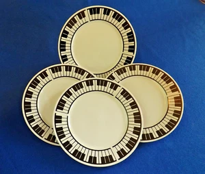 Lynns Stoneware MAESTRO Piano Pattern 7.5" Salad Plate Lot Of 4 Keyboard Keys - Picture 1 of 2