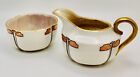 Vintage Iridescent Gold Deco Small Hand Painted Signed Creamer & Sugar Bowl