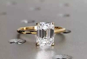 Yellow Gold 14K IGI Certified Lab Grown Diamond Wedding Ring 1.50CT Emerald Cut - Picture 1 of 14
