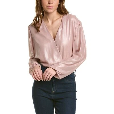NUEVO CON ETIQUETAS BCBGMaxAzria Rosa Brillo Metálico Sobrepelliz Manga Larga Body Talla L Foto 1 de 4