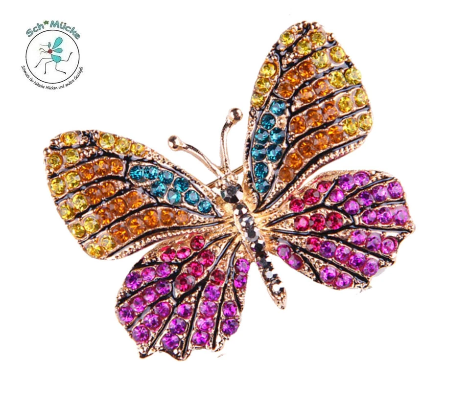 Brosche Schmetterling 3,7 x 4,5 cm bunt Retro Amulett Glücksbringer Geschenkidee - Bild 1 von 1