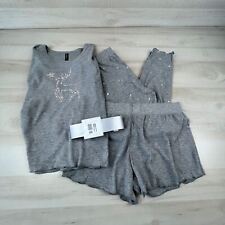 Ambrielle Womens Pajamas XL Gray 3 Piece Thermal Knit Top Pants Shorts New