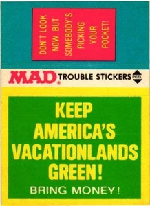 1983 Fleer Mad Trouble Sticker - Keep America's Vacationlands Green - Picture 1 of 2