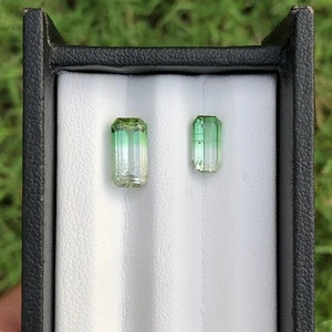 3.65 Carat Bi-Color Green Tourmaline Pair 10.52 × 5.5 × 4.70 mm & 8.57 × 4.5*3.8 - Picture 1 of 9