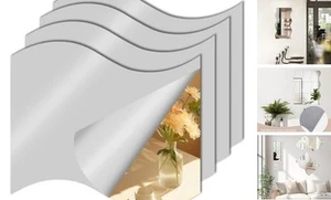 Mirror Stickers for Walls 4 Packs Self Adhesive Stick 7.8 x 7.8 inch-4Pcs Wavy - Picture 1 of 7