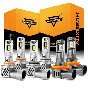 AUXBEAM Fanless LED Headlight 9005 9006 High Low Beam H11 Fog Light 6500K 3000K - Picture 1 of 19