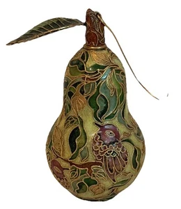 Closionne emaillierte Birne Figur Weihnachtsschmuck rote Vögel auf grünem Baum Vintage - Bild 1 von 5