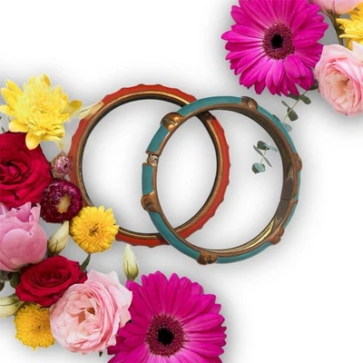 Juego de Pulseras Brazalete Esmalte Azul y Rojo, Tono Dorado-Bisagras/Primavera Foto 1 de 4