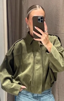 ZARA SUEDE EFFECT BOMBER JACKET MID KHAKI NEW FW25/26 SIZES S M L REF. 4344/655 - Image 1 of 4