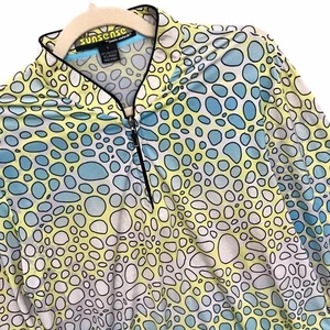 Jamie Sadock SUNSENSE Golf Top Printed Aqua Yellow Long Sleeve 1/4 Zip UPF Sz L - Picture 1 of 7