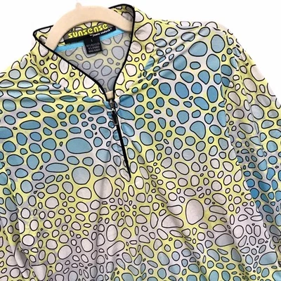 Top de Golf Jamie Sadock SUNSENSE Estampado Amarillo Aqua Manga Larga 1/4 Cremallera UPF Talla L Foto 1 de 4