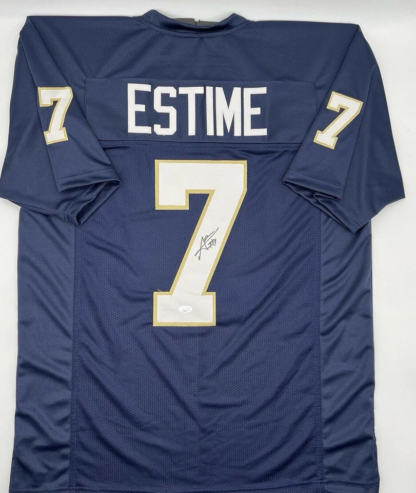JMC SPORTS Audric Estime Autographed Notre Dame Navy Custom Football Jersey JSA CoA