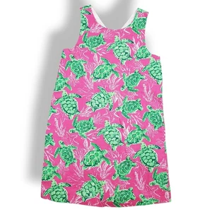 Tommy Bahama Dress Girls Size 8 Pink Turtle Print Shift A-Line Preppy Beach - Picture 1 of 10