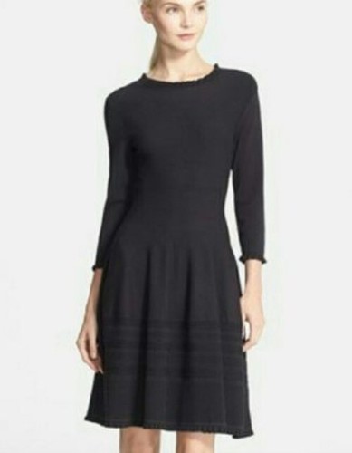 Vestito maglione Kate Spade New York nero a punta con volant tg. XS Academia Preppy