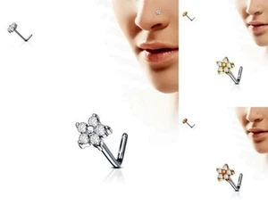 Nasenpiercing Nasenstecker Nasenring Blume Kristalle L-Form Silber Gold Rosegold - Bild 1 von 4