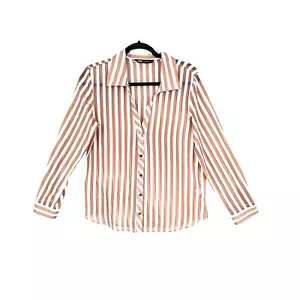 Zara Top Women's Size XS Marsala Flowy Striped Shirt Blouse Preppy Lightweight - Picture 1 of 5