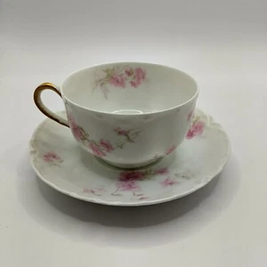 THEODORE HAVILAND LIMOGES FRANKREICH ROSA BLUMEN TASSE & UNTERTASSE SET Schleiger 150 - Bild 1 von 11