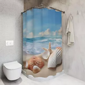 Coastal Beach Shower Curtain, Ocean-Themed Decor, Nautical Bathroom, Seashell - Picture 1 of 6