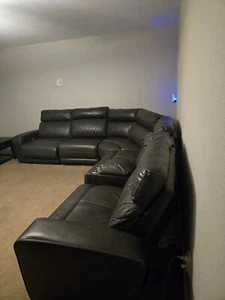 Gray sectional living room couch with cup holders and electric recliners and USB - Picture 1 of 14