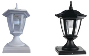 8er Set Solar Sechseck SMD weiß LED Kappe Licht für 4" 5" 6" Pfosten Zaun schwarz/weiß - Bild 1 von 8