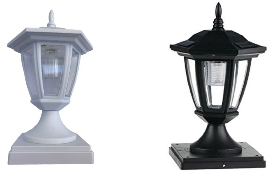 GARDEN SUNLIGHT 2 Set Solar Hexagon SMD White LED Cap Light for 4" 5" 6" Post Fence Black/White