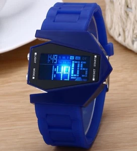 Adult Girl Boy Teen Sports Airplane LED Digital Alarm Silicone Band Wrist Watch - Picture 1 of 16