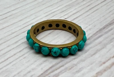 Anel Eternity Turquesa Afegã – Tamanho 6, Corte à Mão, Latão, Feito Artesanalmente - Imagem 1 de 4