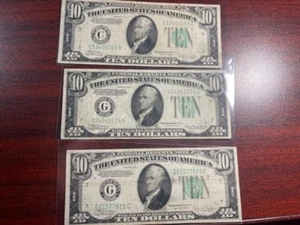 1934-A X2 & 1934-C $10 Dollar Bill Federal Reserve Note VF-XF LOT OF 3 - Picture 1 of 5