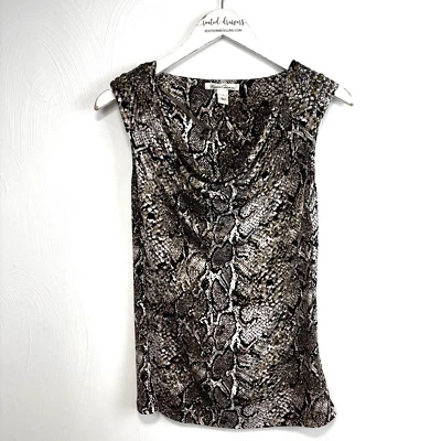 Kenneth Cole New York Blouse Snakeskin Animal Print Black Sleeveless Shirt Top S - Image 1 of 4