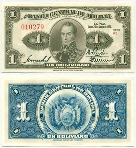 BOLIVIA NOTE 1 BOLIVIANO 1928 SERIE F1 P 119 (3) UNC - Picture 1 of 1