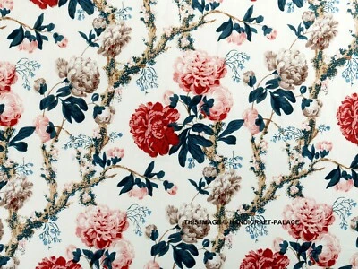 5 Yard Hand Block Print Handmade Cotton Indian Natural Portulaca Flower Fabric - Image 1 of 3