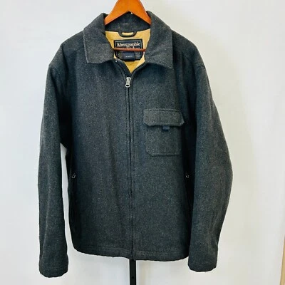 Abercrombie & Fitch Mens Wool Blend Jacket Size L Front Zip Charcoal Gray Pocket - Image 1 of 4