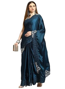 women's Crepe Silk Embroidered Saree - Picture 1 of 6