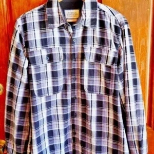 Boston Traders Gray Plaid Fleece Lined Long Sleeve Sz L Shacket w Button Pockets - Picture 1 of 3