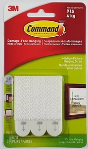 3M Command Medium Picture Hanging Adhesive Strips 2-3/4in L Foam 6pcs New. - Picture 1 of 2