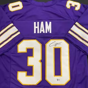 C.J. Ham Autographed Throwback Purple Pro-Style Jersey Minnesota Vikings Beckett - Picture 1 of 3