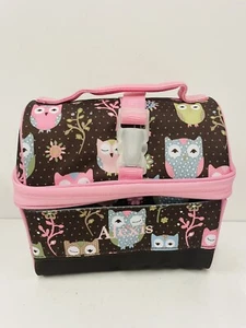 Borsa pranzo gufo rosa e marrone bambini fienile ceramica personalizzata "Alexis" nuova con etichetta - Foto 1 di 4