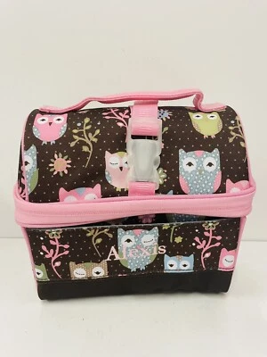 Bolsa de almuerzo personalizada “Alexis” Pottery Barn niños rosa y marrón búho nueva con etiquetas Foto 1 de 4