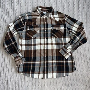 Levi's Flannel Shirt Men LARGE BROWN Plaid Pearl Snap Western BRUSHPOPPER RODEO - Picture 1 of 15