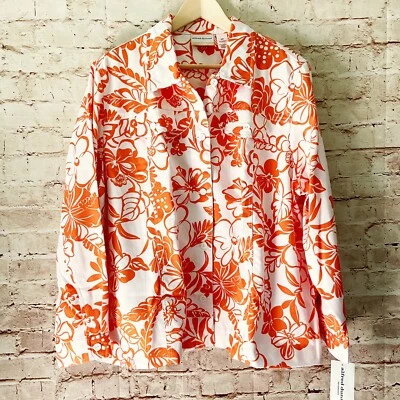 Chaqueta de lona floral talla grande Alfred Dunner para mujer talla 22W naranja blanca nueva con etiquetas Foto 1 de 4