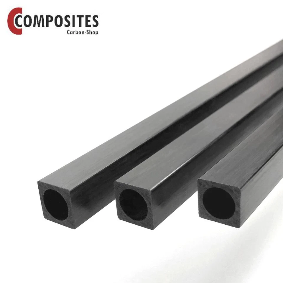CFK/Carbon-Vierkant-Rohr mit runder Bohrung - Länge 1000 mm KOSTENLOSER VERSAND - Bild 1 von 1