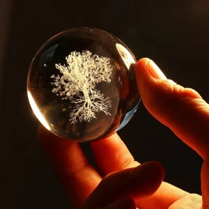 Feng Shui 50MM Tree of Life Crystal Ball 3D Laser Glass Engraved Home Decoration - Picture 1 of 6