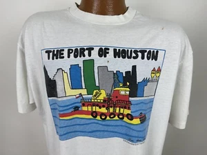 Vintage 80s Port of Houston Authority T-Shirt XL Ship Channel Texas Boat Art USA - Picture 1 of 17