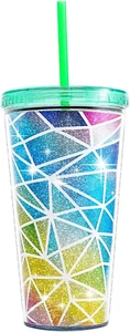 Glitter Insulated Tumbler Cup with Lid and Straw, 22 Oz, Colorful Acrylic - Picture 1 of 12