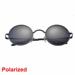 POLARIZED Black John Lennon Retro Round Mirrored Glasses Sunglasses - Picture 1 of 2