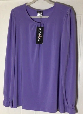 Kim & Co Long Blouson Sleeve Top in Violet XL New - Image 1 of 2