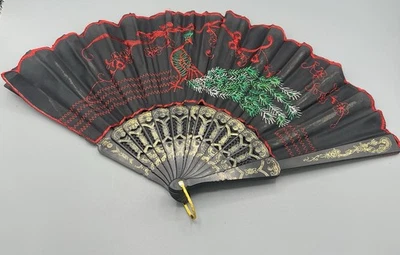 Abanico de mano bordado vintage años 60-70 costillas de plástico moldeadas estilo flamenco Foto 1 de 4