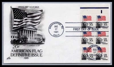 US FDC # 1896a 20c Flag Over Supreme Court ArtCraft Pane w/ EE 1981, 9c040 - Image 1 of 2