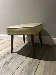 Vintage MCM CREAM Square Vinyl Ottoman Foot Stool Tapered Peg Wooden Legs 1960s - Picture 1 of 6