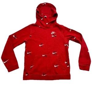 Nike Club Fleece Hoodie Youth Large All Over Print Monogram Red - Picture 1 of 7